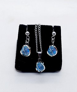 Colar Brinco Feminino CHOKER Aço Inox Pérola ESPIRAL azul