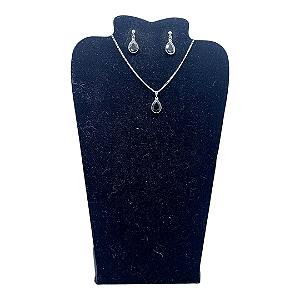 Conjunto Colar Brinco zircônia Ponto Luz GOTA PRETO AÇO INOX