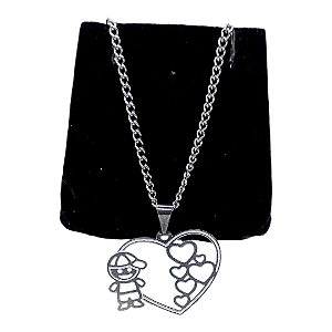 Colar CHOKER AÇO INOX Mamãe Mãe CORAÇÃO MENINO FILHO