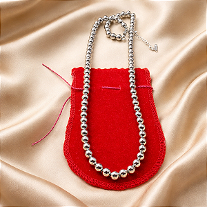 Colar BOLINHA 6 MM AÇO INOX 60 CM BRILHO PRATA BOLA ESFERA