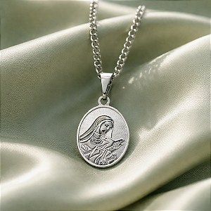 Colar CHOKER FEMININO AÇO INOX PINGENTE SANTA RITA DE CASSIA