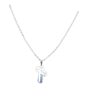 Colar CHOKER FEMININO AÇO INOX PINGENTE CRUZ 3D CRUCIFIxO