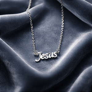 Colar CORRENTE CHOKER FEMININO AÇO INOX PINGENTE JESUS PRATA