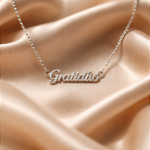 Colar CHOKER FEMININO AÇO INOX PINGENTE GRATIDÃO PRATA