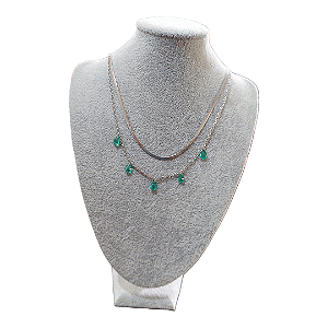 Colar CHOKER AÇO INOXIDAVEL Duplo Luxo SNAKE + GOTA VERDE