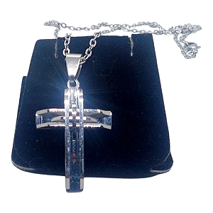 Colar CORRENTE AÇO INOXIDAVEL CRUZ RELEVO crucifixo 50 CM