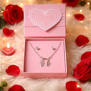 Presente Colar Choker+Brinco+CaixA Aço Inox 2 Filhos CASAL
