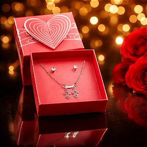 Presente Colar+Brinco+Caixa Aço Inox 2 MENINAS 1 MeninO