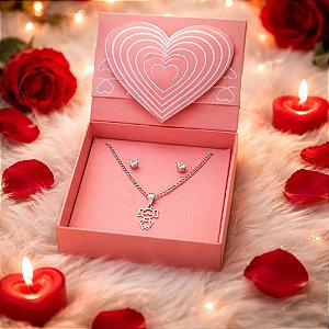 Colar Choker+Brinco+Caixa Presente Mãe Filha MeninA Aço Inox