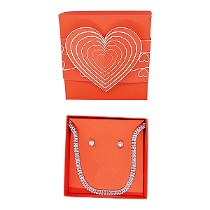 PRESENTE Colar LUXO INOX Riviera Zircônia+BRINCO+CAIXINHA