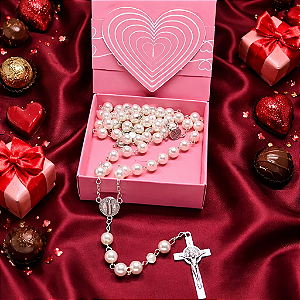 Terço Perola Medalha SÃO BENTO CAIXA PRESENTE DIAS DAS MAES