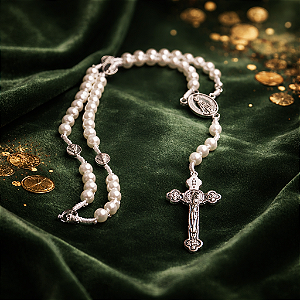 colar TERÇO pescoço PÉROLA NOSSA SENHORA APARECIDA CATOLICO