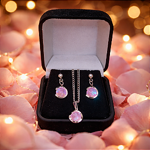 Kit Colar + Brinco Pérola Inox Caixa Elegante Presente Luxo