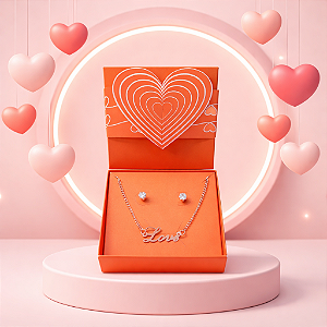 Colar CHOKER+ brinco + caixa presente AÇO INOX PINGENTE LOVE