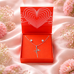 Colar CHOKER+brinco+caixa presente AÇO INOX PINGENTE FÉ CRUZ