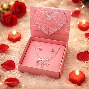 Colar Choker + Brinco + Caixa Presente Mãe Filho Aço Inox