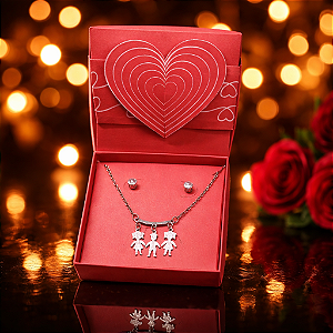 Presente Colar+Brinco+Caixa Mãe CANGA 2 Menina 1 MENINO Inox