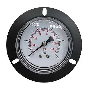 Manômetro Painel 63mm Rosca 1/4 Com Flange 10 Bar 0-140 Psi
