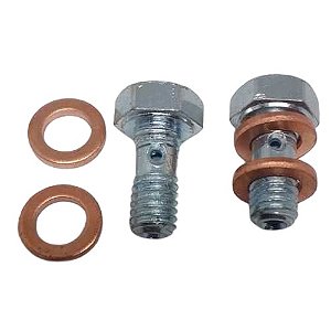 Kit Parafuso Oco 8mm 2 Furos + Arruelas Cobre C/ 2 Peças