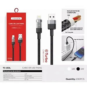 CABO DE DADOS TURBO USB PARA IPHONE 1.2M 5V 3A TOMATE TC-213L