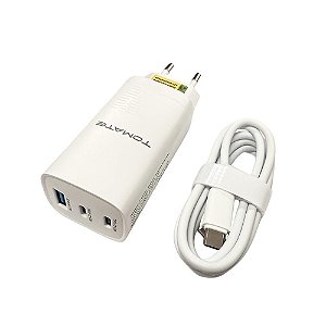CARREGADOR POWER TURBO 2 TYPE-C 1 USB 65W TOMATE TC-6531