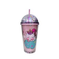 COPO DE PLASTICO UNICORNIO COM LED 450ML TOMATE AK-4515