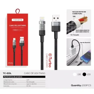 CABO DE DADOS TURBO USB PARA IPHONE 1.2M 5V 3A TOMATE TC-213L