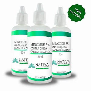 Minoxidil a 5% em TRICHOSOL (SEM ÁLCOOL)- com 3 Frascos- Contra queda capilar e Alopécia