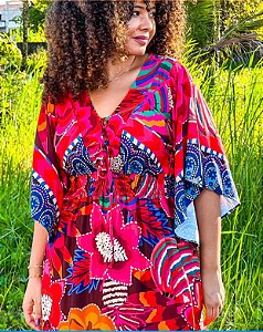 VESTIDO BATINHA-  COLEÇÃO ENCANTO FLORAL- ROSA