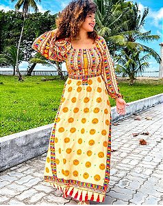 CROPPED LASTEX-  COLEÇÃO - SORRISO-AMARELO