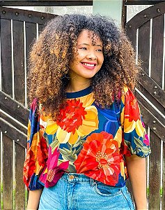 BLUSA GOLA-  COLEÇÃO - TROPICAL VIBRANTE- MARROM