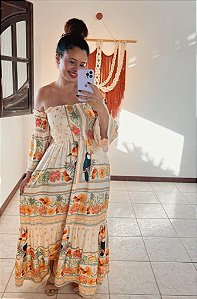 VESTIDO LASTEX CIGANA-  COLEÇÃO - AURA SERENA- COLORIDO