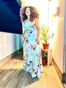 VESTIDO CAMILA ESTILO FARM - VISCOCREPE - AZUL- TAMANHO - ÚNICO