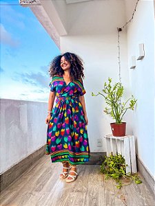 VESTIDO AMARRAR - CORAÇÃO TROPICAL - COLORIDO