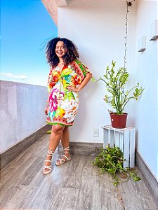 VESTIDO MORCEGO CURTO CAJU - LARANJA E AMARELA - TAM UNICO