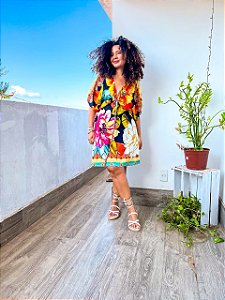 VESTIDO MORCEGO - PRETO E AMARELO - TAMANHO UNICO