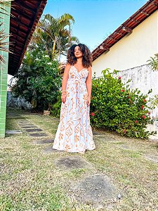 VESTIDO SOL -VERÃO-DOURADO -CREPE DE SEDA