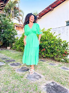 VESTIDO MANDA PRINCESA BORDADO-M- VERÃO-VERDE-VISCOSE-ELASTANO