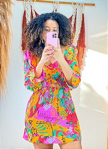 CONJUNTO LASTEX ESTAMPADO -CURTO - VERÃO  -ROSA- CREPE