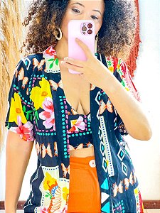 CONJUNTO KIMONO LÍDIA -  COLEÇÃO - ALTO VERÃO-PRETO