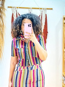 CAMISA JEANS BOTÕES-  COLEÇÃO - TROPICAL VIBRANTE- COLORIDO