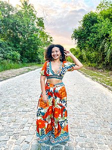 CROPPED  LORETA- ALTO VERÃO -LARANJA -VISCOSE PRÉ LAVADO