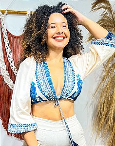 CROPPED GABRIELA - ALTO VERÃO - AZUL -VISCOSE PRÉ LAVADO