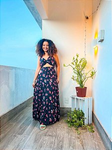 CONJUNTO FLORAL-VISCOSE DUBAI-PRETO- TAMANHO - ÚNICO