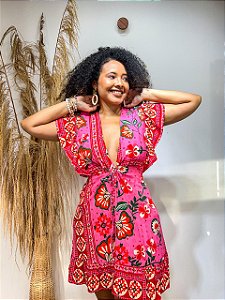 VESTIDO PRISCILLA- ESTAÇÕES-ROSA -VISCOSE PRÉ LAVADO ,GRAMADURA 140