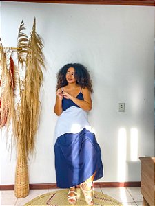 VESTIDO BICOLOR - OUTONO-LINHO - AZUL