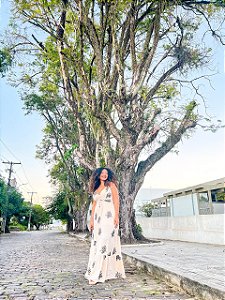 VESTIDO LAÇO - OUTONO-CREPE BORDADO- BEGE