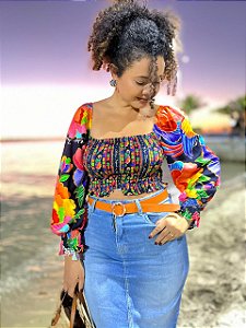 CROPPED LASTEX - BELEZA TROPICAL -VISCOSE PRÉ LAVADO