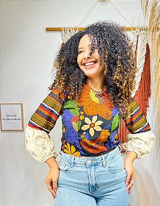CAMISA BOHO CHIC- FLOR DO SERTÃO-VISCOSE PRÉ LAVADO