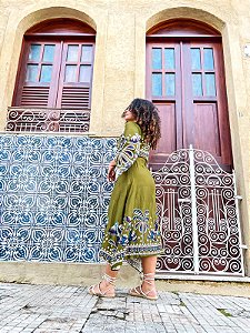 VESTIDO DIANA  - BOHO CHIC-VERDE- VISCOSE PRÉ LAVADO